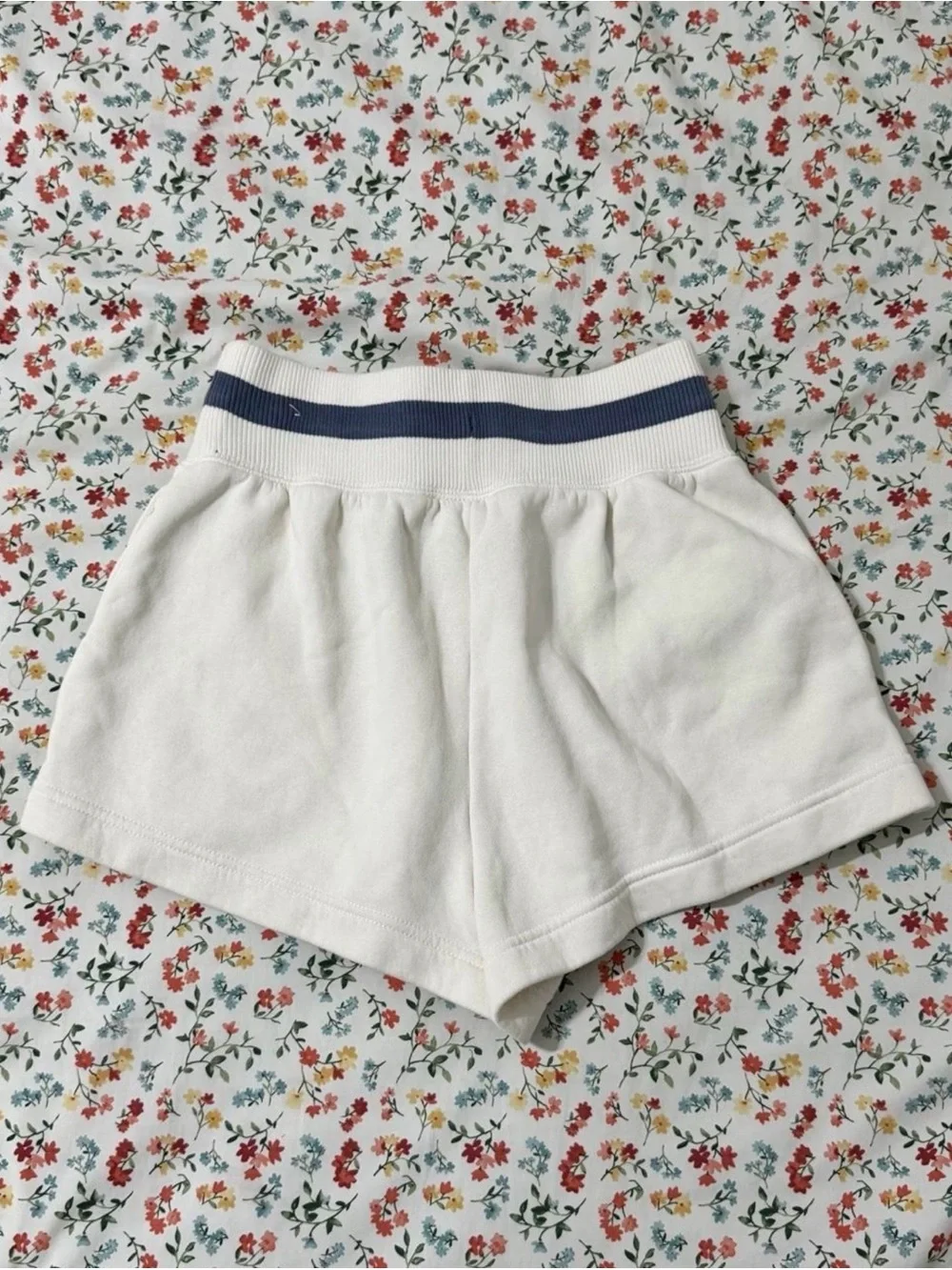 Nike White Athletic Shorts with Navy Waistband and Crest
